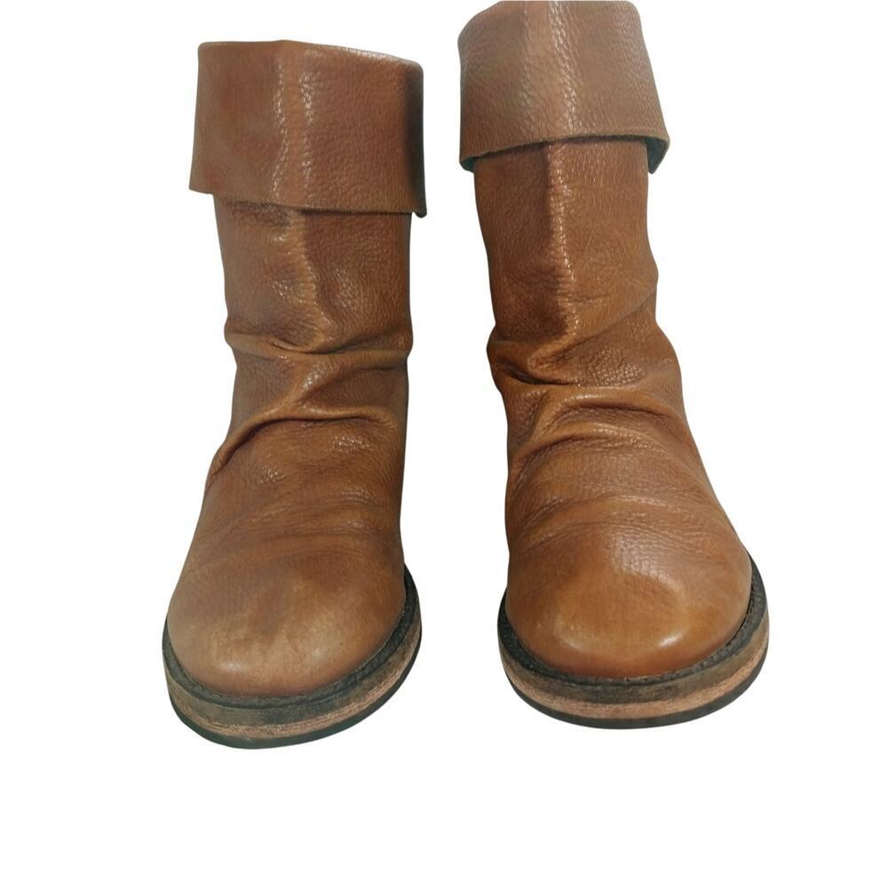 EDDIE BAUER! PECAN BROWN GENUINE LEATHER FOLDOVER TOP ANKLE BOOTS! SZ 9.5M - Picture 5 of 10